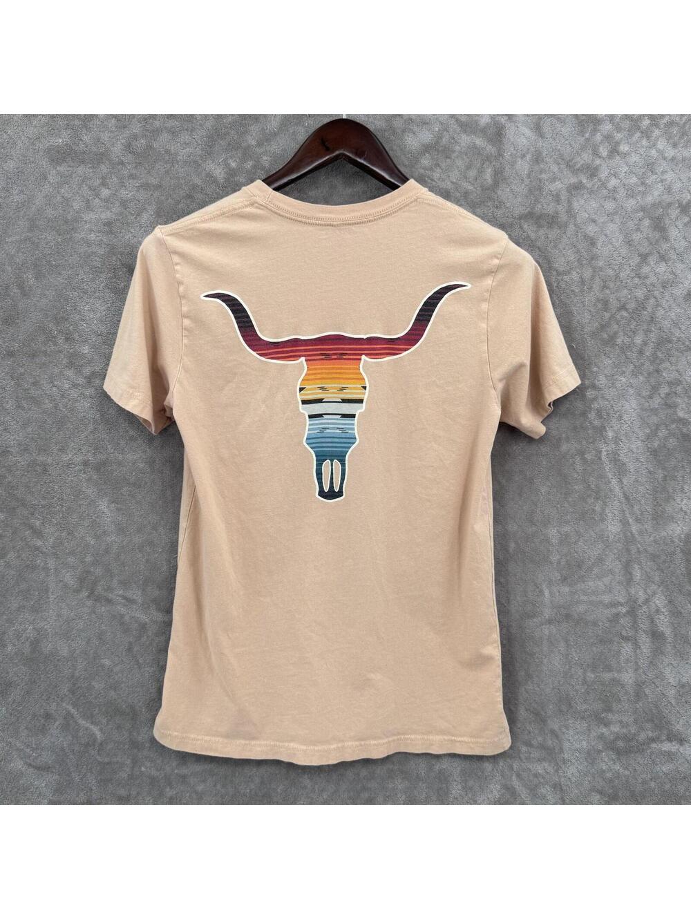 Pendleton Women’s Graphic T Shirt Medium Beige Western Longhorn Skull Short Slee